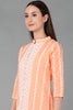  Women Orange Silk Blend Embroidered Kurta Trousers With Dupatta 