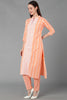  Women Orange Silk Blend Embroidered Kurta Trousers With Dupatta 