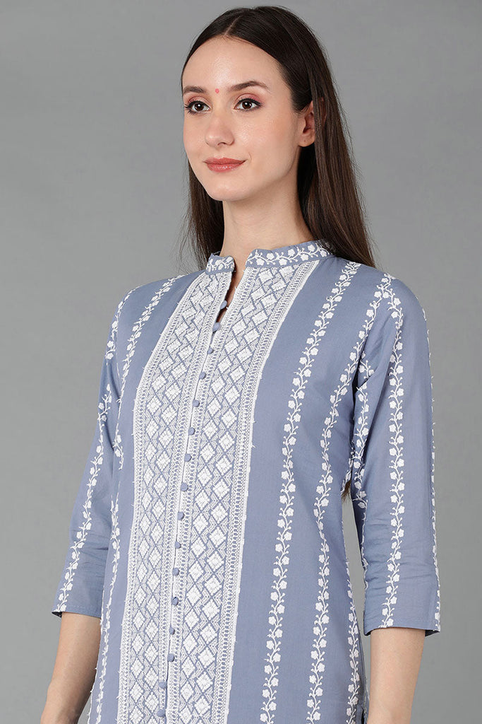  Women Blue Silk Blend Embroidered Kurta Trousers With Dupatta 