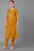  Women Mustard Silk Blend Embroidered Kurta Set 