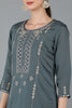  Women Charcoal Silk Blend Embroidered Kurta Set