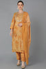  Women Mustard Silk Blend Yoke Design Kurta Set 