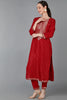  Women Red Silk Blend Yoke Design Kurta Set 