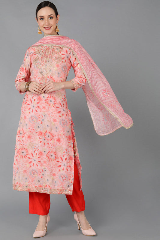  Women Pink Silk Blend Dyed Kurta Set 