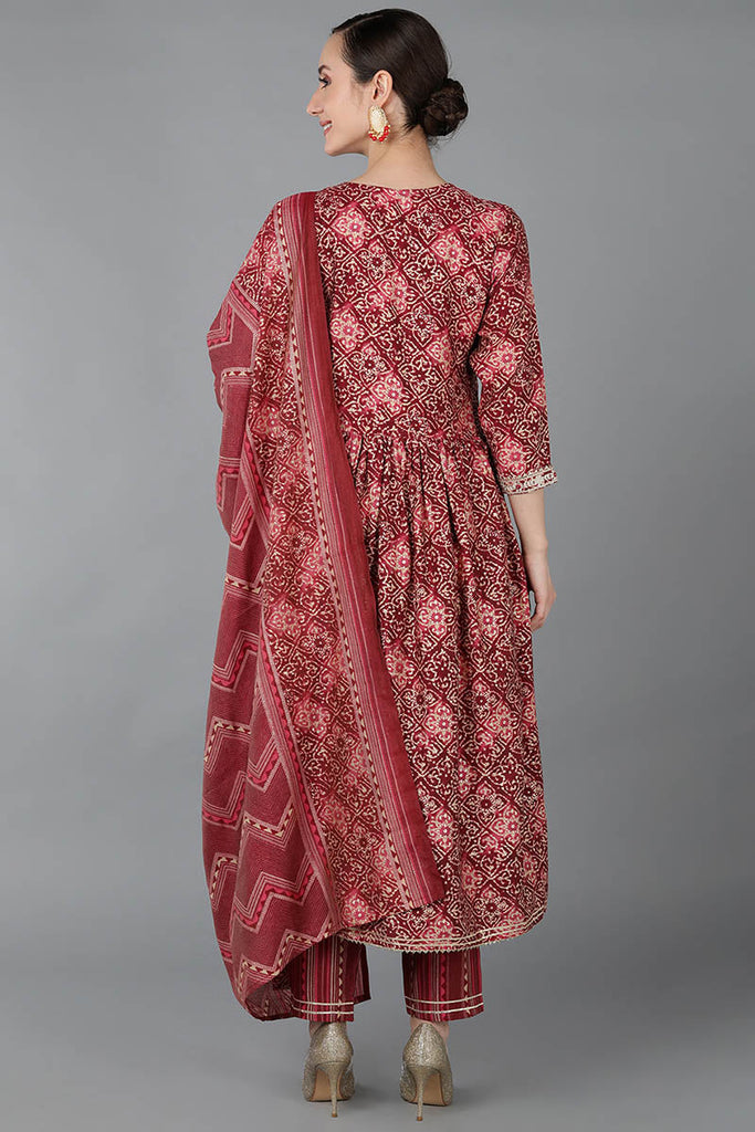  Women Maroon Chanderi Silk Kurta Trousers With Dupatta 