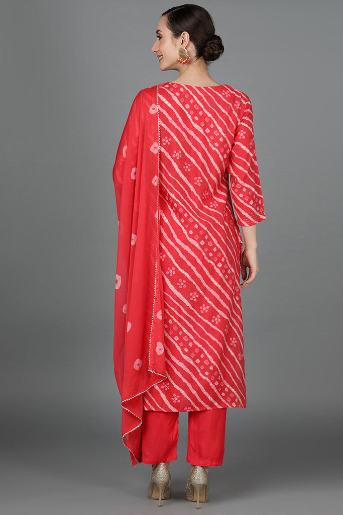  Women Pink Chanderi Silk Kurta Trousers With Dupatta 