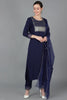  Women Blue Poly Silk Kurta Trousers With Dupatta 