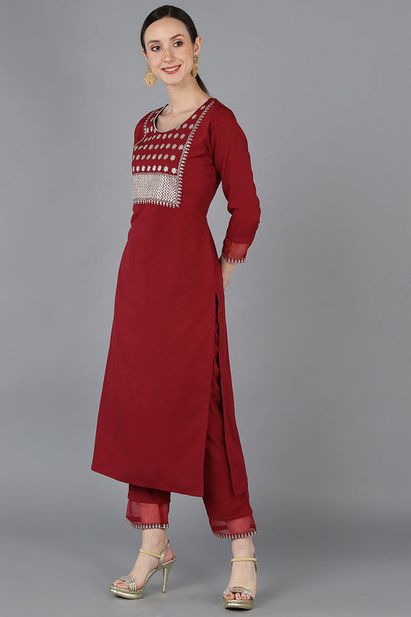  Women Red Poly Silk Yoke Design 