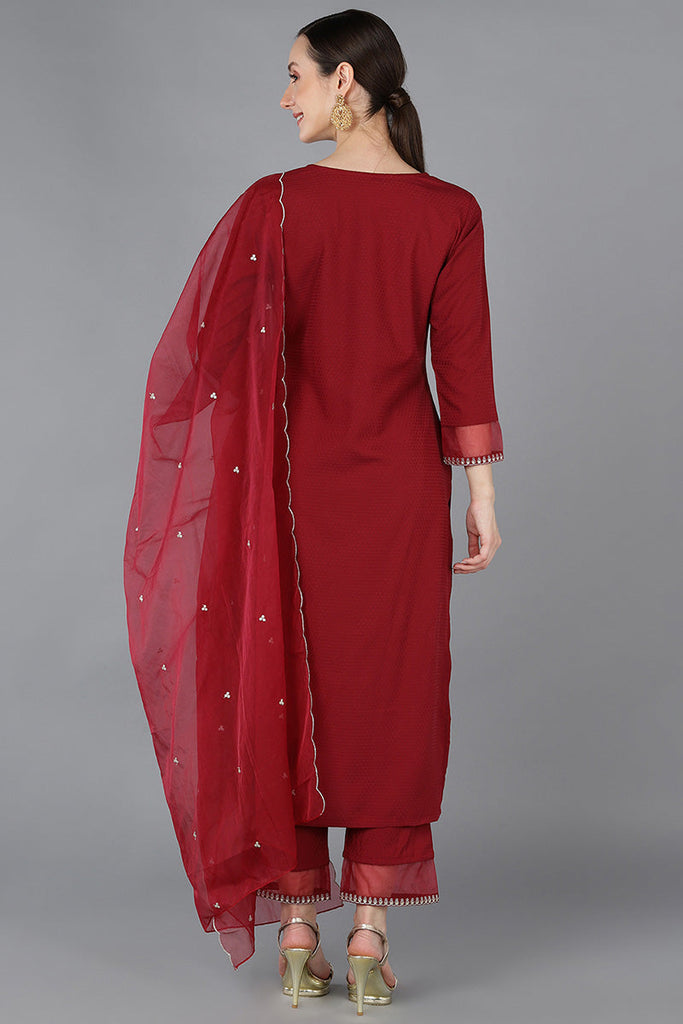  Women Red Poly Silk Yoke Design 