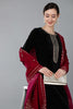  Women Black Velvet Kurta Trousers With Dupatta 