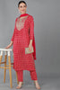 Red Viscose Rayon Ethnic Motifs Straight Kurta Trousers With Dupatta 