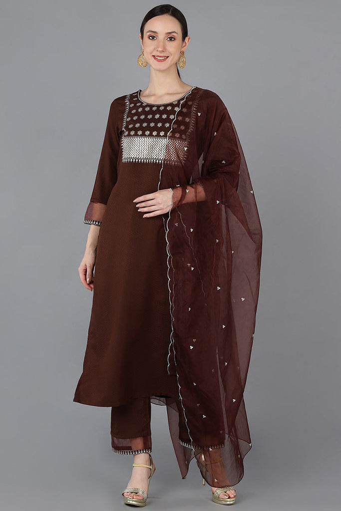  Women Brown Poly Silk Yoke Design