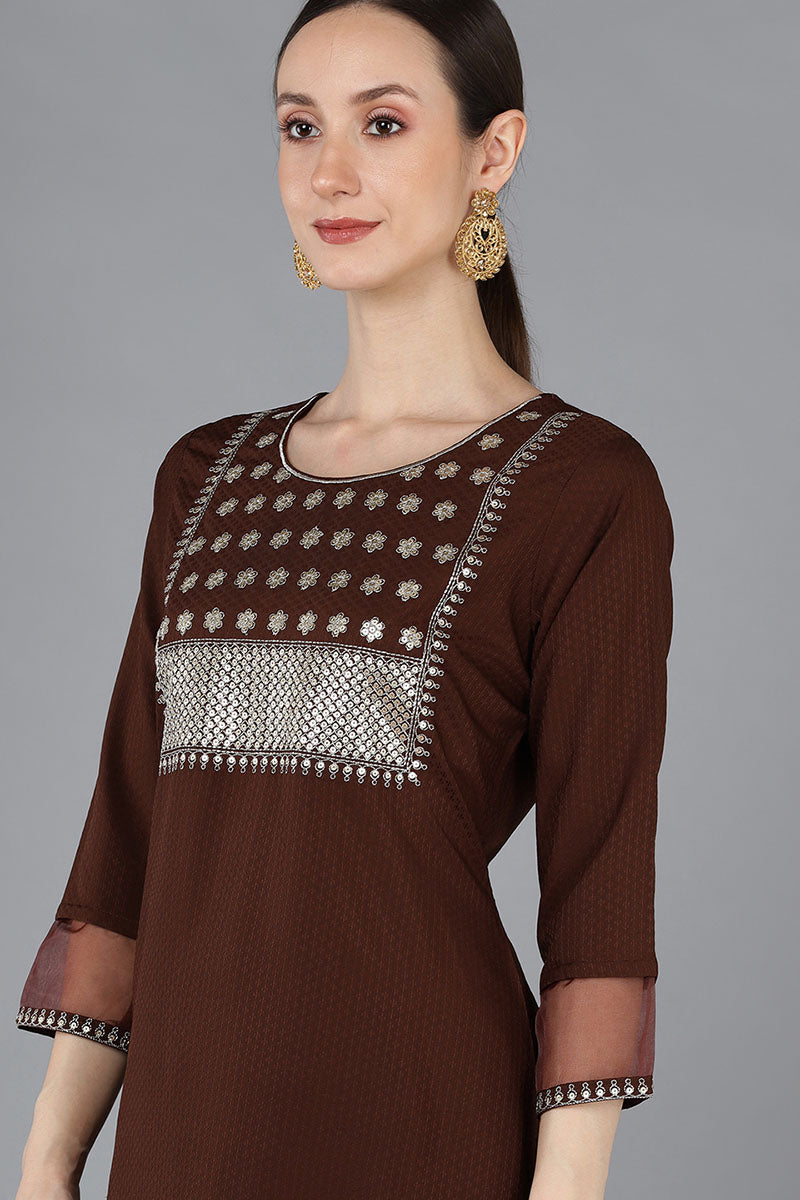  Women Brown Poly Silk Yoke Design