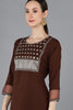  Women Brown Poly Silk Yoke Design