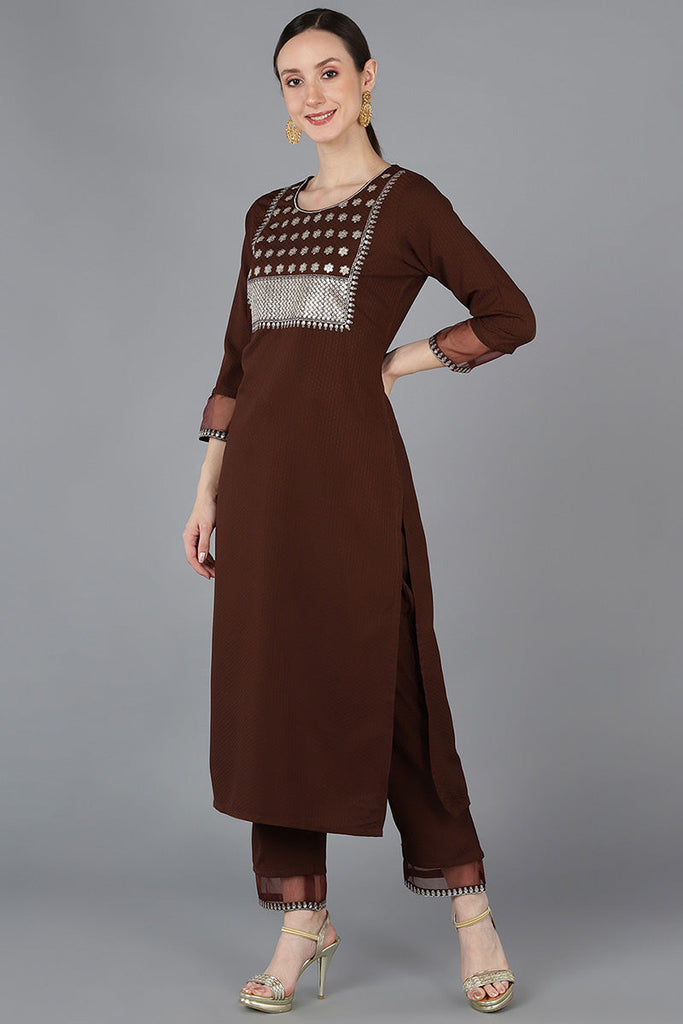  Women Brown Poly Silk Yoke Design