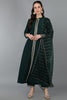 Green Silk Blend Solid A-Line Kurta Trousers With Dupatta 