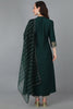 Green Silk Blend Solid A-Line Kurta Trousers With Dupatta 