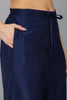 Navy Blue Silk Blend Solid Straight Kurta Trousers With Dupatta 