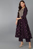 Purple Silk Blend Woven Design Anarkali Kurta Trousers With Dupatta 