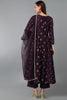 Purple Silk Blend Woven Design Anarkali Kurta Trousers With Dupatta 