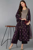 Purple Silk Blend Woven Design Anarkali Kurta Trousers With Dupatta 