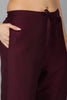 Burgundy Silk Blend Solid Straight Kurta Trousers With Dupatta 