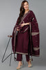 Burgundy Silk Blend Solid Straight Kurta Trousers With Dupatta 