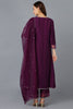 Purple Silk Blend Solid A-Line Kurta Trousers With Dupatta 