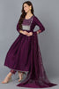 Purple Silk Blend Solid A-Line Kurta Trousers With Dupatta 