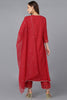 Red Silk Blend Solid A-Line Kurta Trousers With Dupatta 