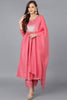 Coral Silk Blend Solid A-Line Kurta Trousers With Dupatta 