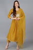 Mustard Silk Blend Solid A-Line Kurta Trousers With Dupatta 