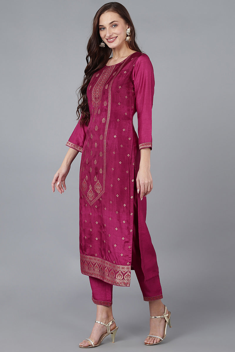 Red Viscose Rayon Solid Straight Kurta Trousers With Dupatta 