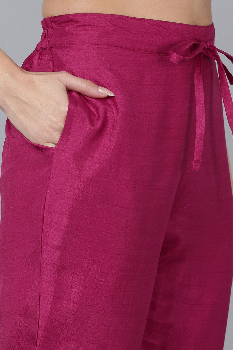 Red Viscose Rayon Solid Straight Kurta Trousers With Dupatta 