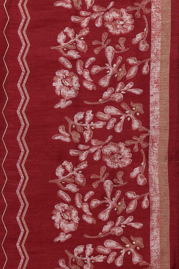 Maroon Silk Blend Floral Straight Kurta Trousers With Dupatta 