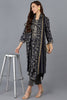 Black Silk Blend Floral Straight Kurta Trousers With Dupatta 