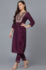 Magenta Silk Blend Solid Straight Kurta Trousers With Dupatta 