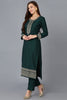 Green Silk Blend Solid Straight Kurta Trousers With Dupatta 