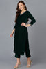 Green Velvet Solid Straight Kurta Trousers With Dupatta 