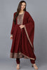 Maroon Silk Blend Solid A-Line Kurta Trousers With Dupatta 