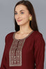 Maroon Silk Blend Solid A-Line Kurta Trousers With Dupatta 