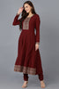 Maroon Silk Blend Solid A-Line Kurta Trousers With Dupatta 