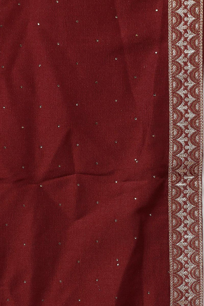 Maroon Silk Blend Solid A-Line Kurta Trousers With Dupatta 