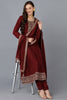 Maroon Silk Blend Solid A-Line Kurta Trousers With Dupatta 