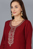 Maroon Silk Blend Solid Straight Kurta Trousers With Dupatta 