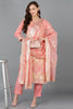 Pink Poly Chanderi Woven Design Kurta Pant With Dupatta