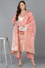 Peach Poly Chanderi Woven Design Kurta Pant With Dupatta PKSKD1764