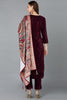 Burgundy Velvet Straight Kurta Pant With Dupatta PKSKD1766