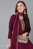 Silk Blend Burgundy Embroidered Straight Kurta Pant With Dupatta PKSKD1771