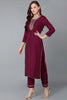 Silk Blend Burgundy Embroidered Straight Kurta Pant With Dupatta PKSKD1771